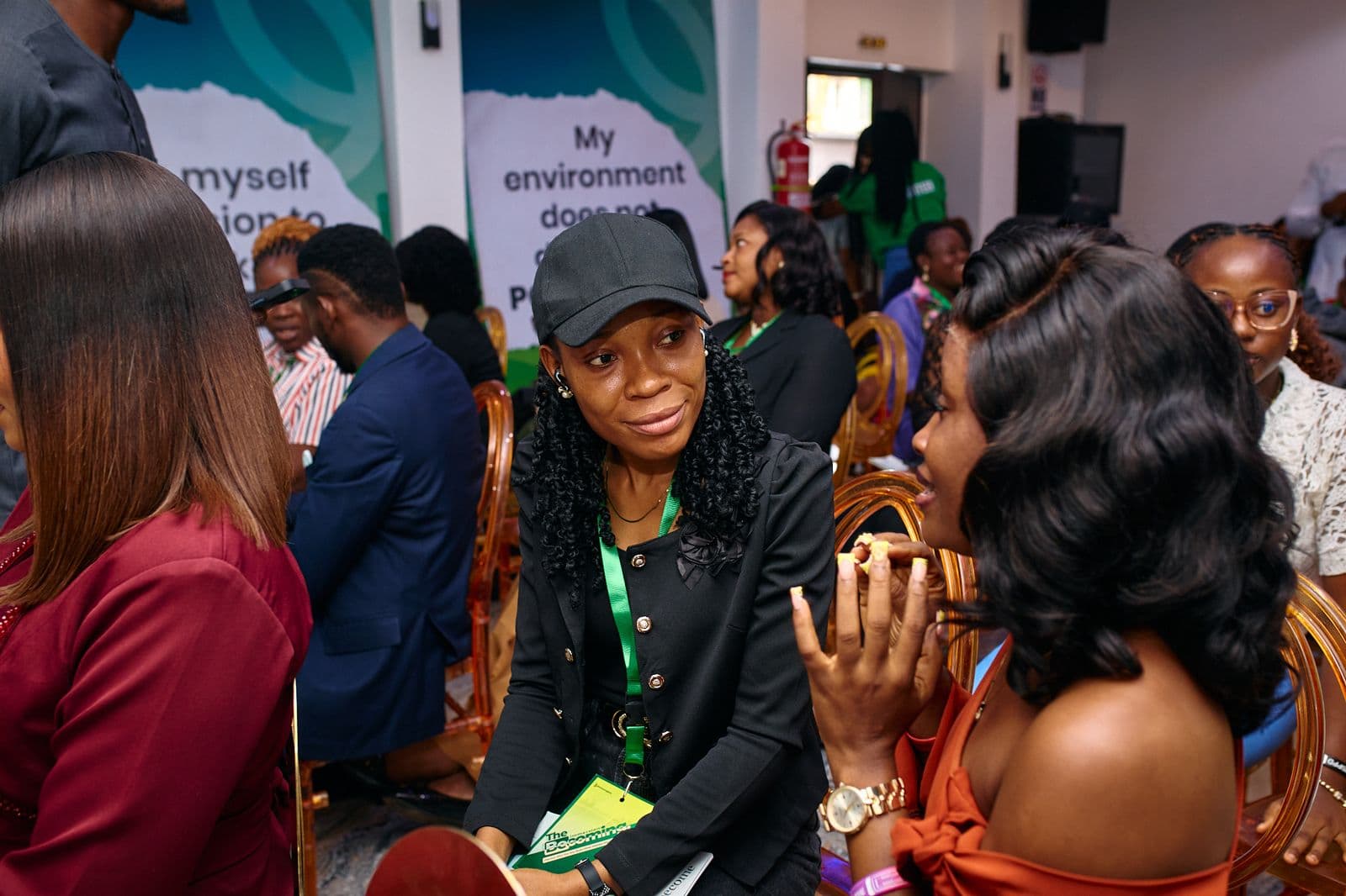 Two community members in conversation at a Becoming Global event